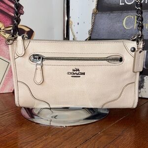 Authentic Coach Mickie Grain Leather Crossbody - Cream White